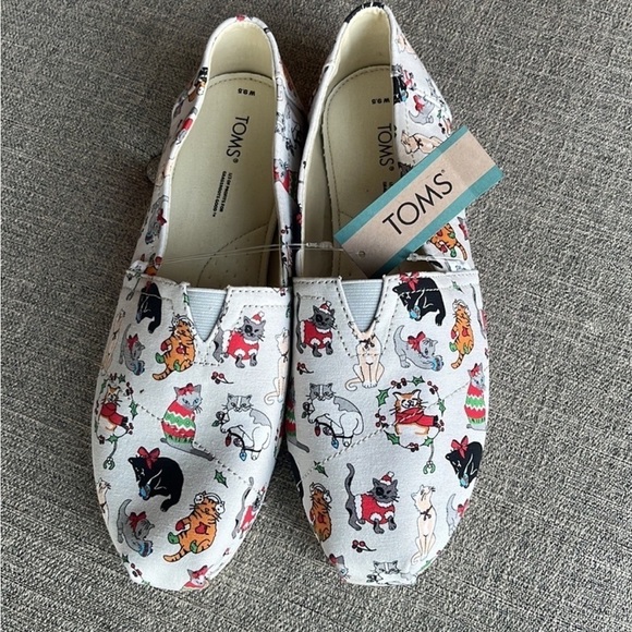 Toms Belmont Holiday Cats Slip On Shoes 7.5 NEW! - Picture 1 of 4